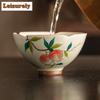 2pc/set Cream Ru Kiln Ceramic Teacup Hand-painted Pomegranate Cup Master Single Mug Taste Tea Bowl Chazhan Kung Fu Teaset 50ml