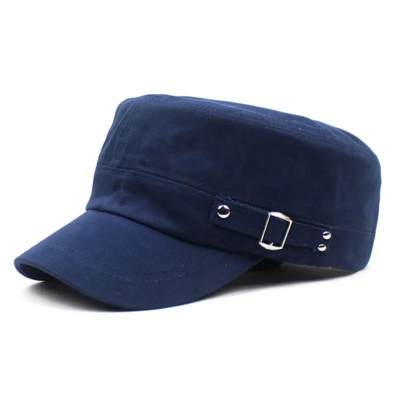Ready Stocked Army Cap Men Women Pure Color Washed Cotton Flat Top Summer Autumn Adjustable Chapeau Visor HatHot Sell