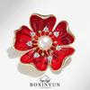 Bo Xin Yun Elegant Red Five-Petal Flower Freshwater Pearl Brooch