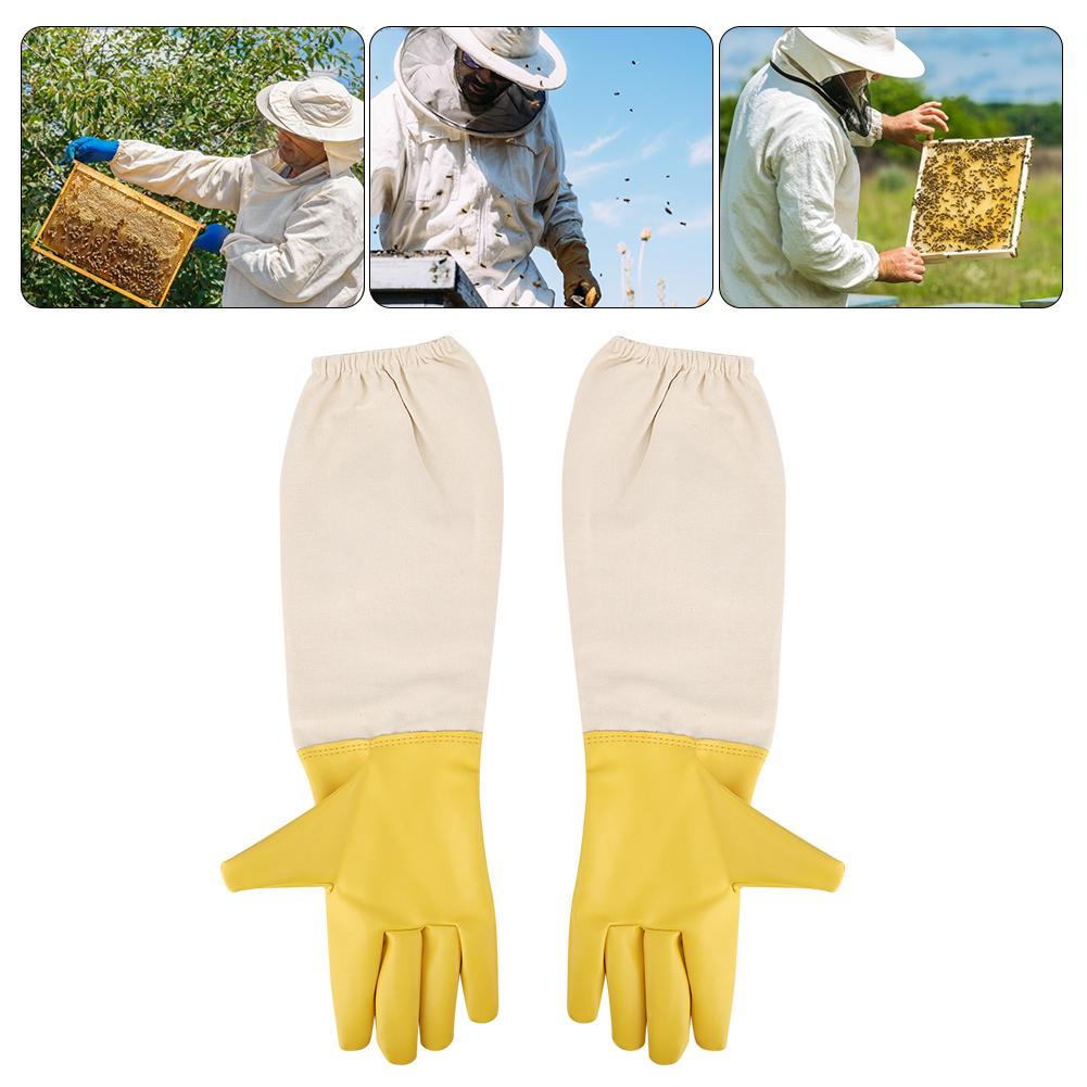 Pair Anti Bee Anti-Sting Bee Gloves Elastic Cuff Long Sleeves Protective Tool for Beekeeper(XXL )