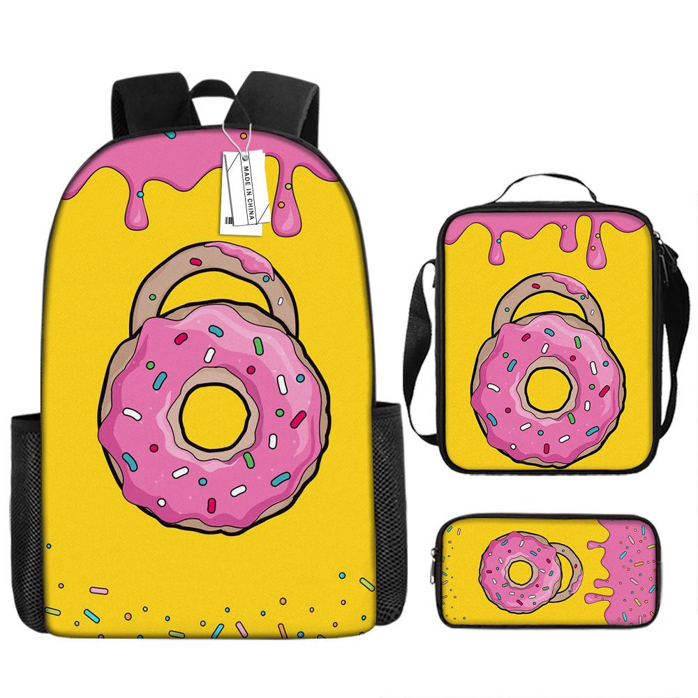 Luxury Novelty Peculiar Funny Cool Donut 3D Print 3pcs/Set Pupil School Bags Laptop Daypack Backpack Lunch Bag Pencil Case