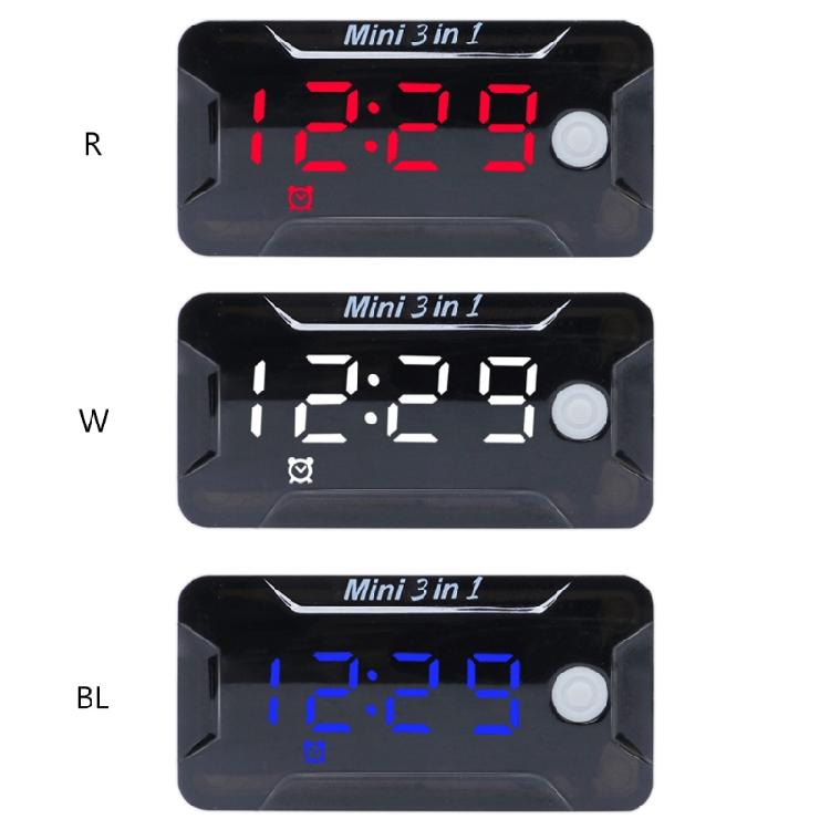 Digital Car Motorcycle Thermometer Voltmeter 3 In 1 Electronic Clock LED Watch