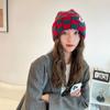 Chessboard Plaid Beanie Hat Korean Style Knitted Cap Fashion Pullover Hat  Outdoor
