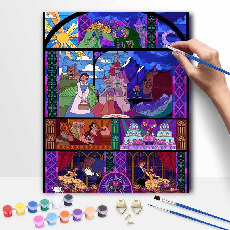 Disney Beauty and the Beast stained glass digital oil painting art kit DIY handmade home decoration gift 20x30cm