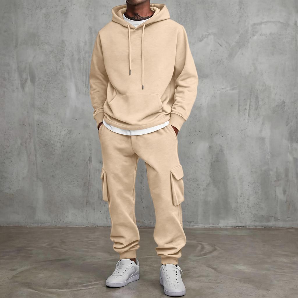 Men's 2-Piece Zip-Up Jacket and Cargo Pants Set Color Elastic Waist Tapered Leg Outdoor Casual Sportswear