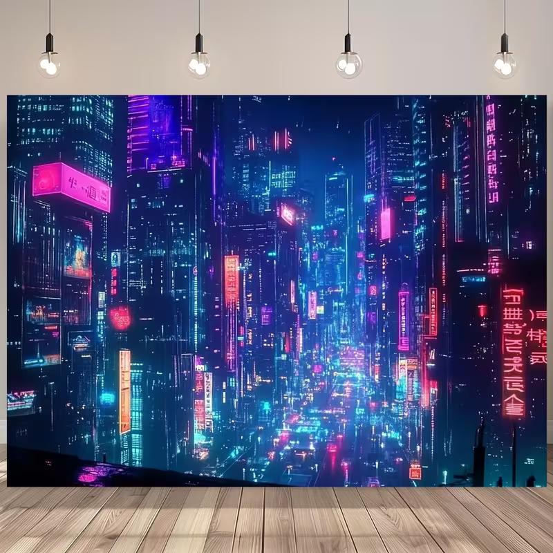 Cyberpunk Neon City Backdrop, Night Tokyo Street Photography Background