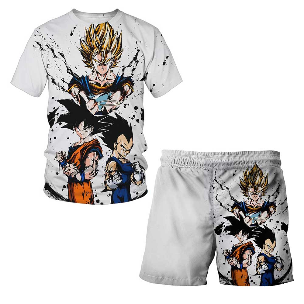 

2025 MINISO мультяшный комплект из двух предметов: футболка и шорты Dragon Ball Z для лета для мальчиков, футболка + шорты, пляжные штаны, детская футболка 100