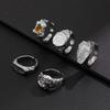 Fashion Rhinestone Ring Set for Men Hip Hop Punk Wrinkled Metal Stackable Rings Hand Jewelry Accessories