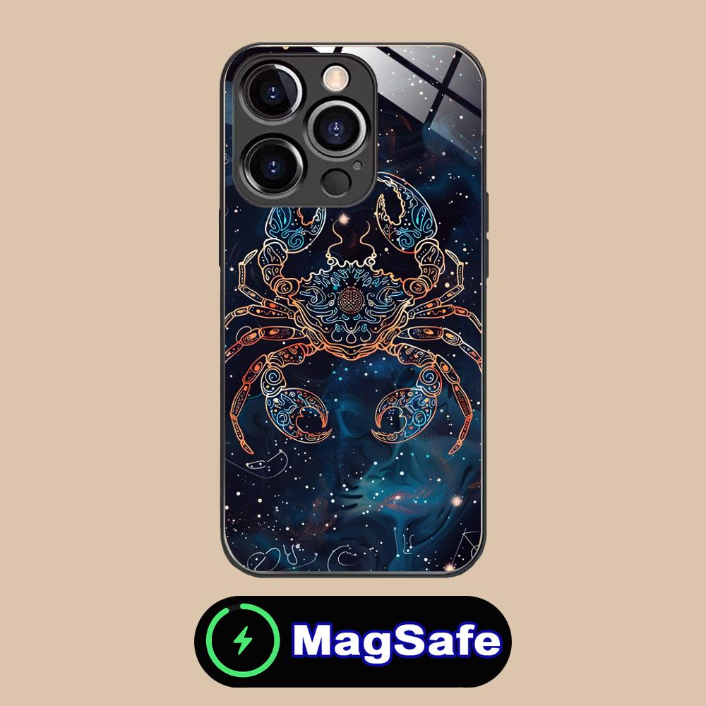 Zodiac Sign Cancer Mobile Phone Case for iPhone 17 16 15 14 13 12 11 Pro Max Plus Mini MagSafe Glass Colour Cover Pretty Luxury