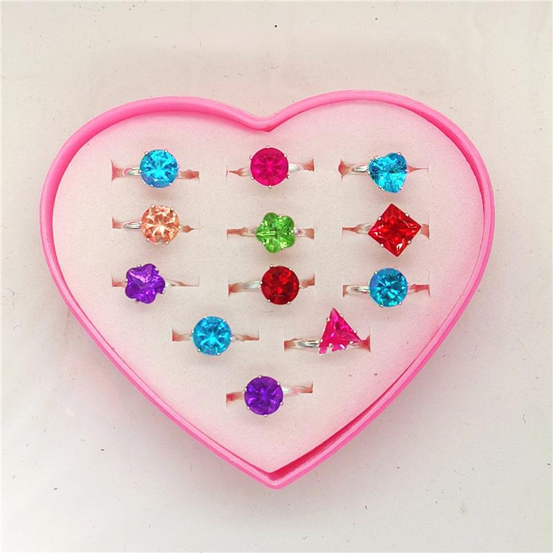 Adjustable Kids Diamond Artificial Gem Ring Jewelry Heart Crystal Finger Ring for Children Girls Birthday Party Gift