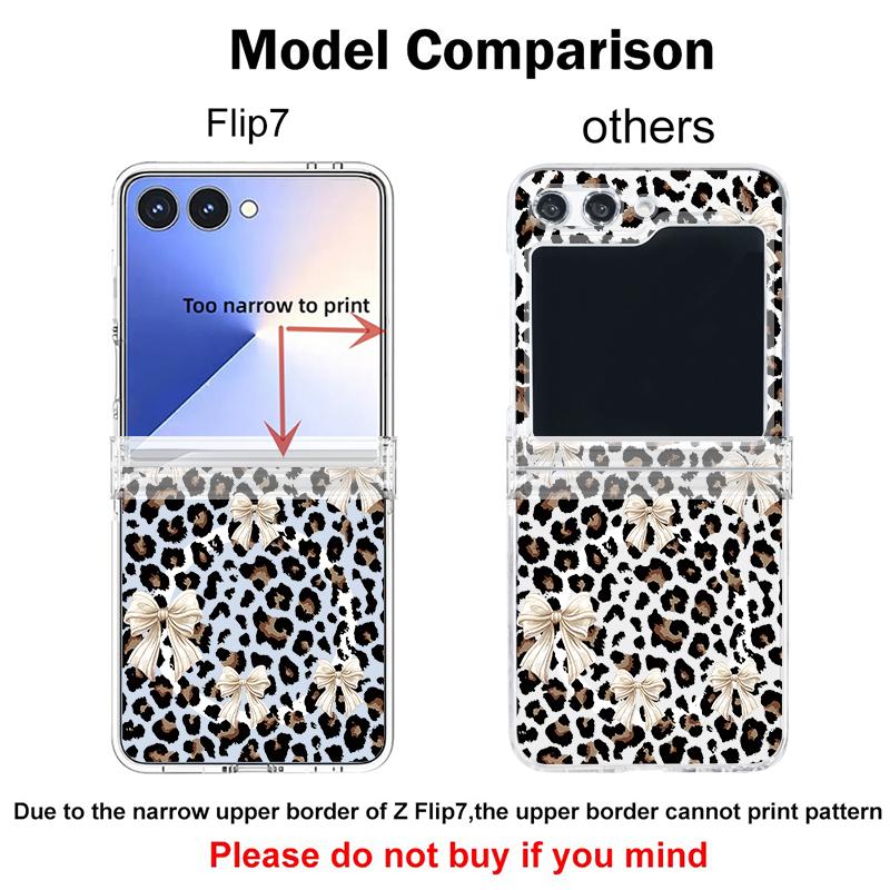 Bowknots Leopard Print Case For Samsung Z Flip 8 7 FE 6 5 Magnetic Clear Hard PC Folding Phone Cover For Galaxy Z Flip8 Flip7 Flip6
