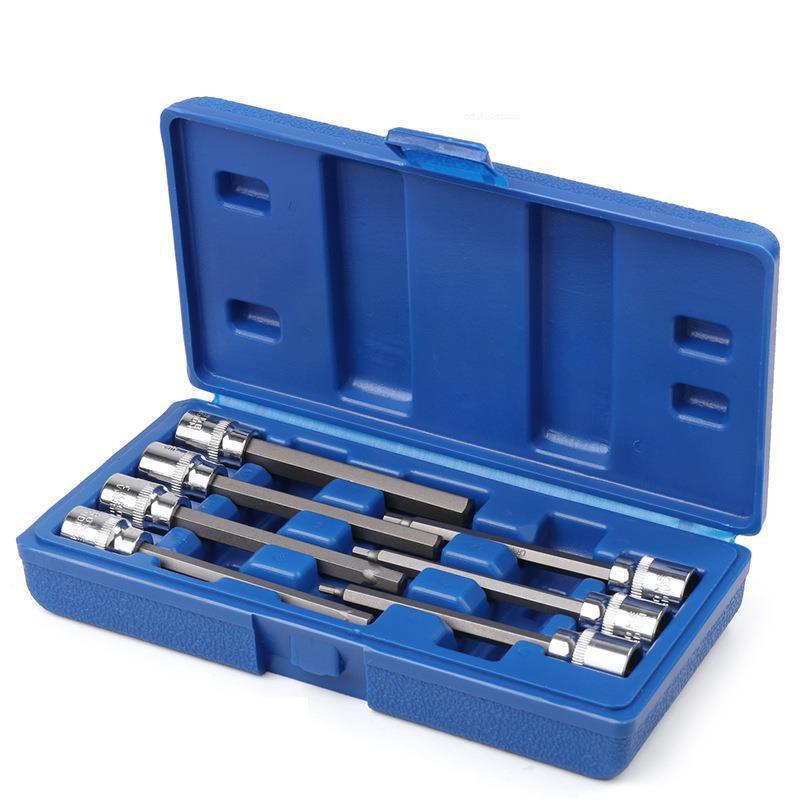 7pcs 3/8" Drive Extra Long Allen Hex Bit 3-10mm Impact Adapter Allen Key Socket Bit Set Automotive Hand Tools With Storage Case
