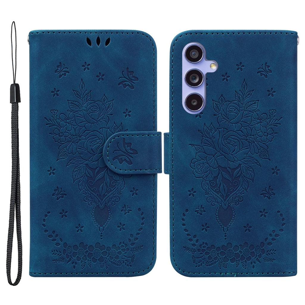 For Samsung Galaxy S23 FE Shockproof Wallet Case Rose Butterfly Imprinted Leather Stand Phone Cover