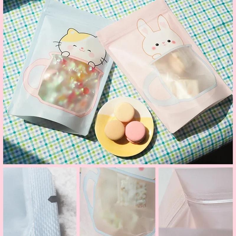 50 stücke Kunststoff Ziplock niedlichen Paket Kekse Lebensmittel Lagerung Beutel Klar Show Fenster Wieder öffnen Kunststoff Zipper Tasche Cartoon Katze Ente Bär
