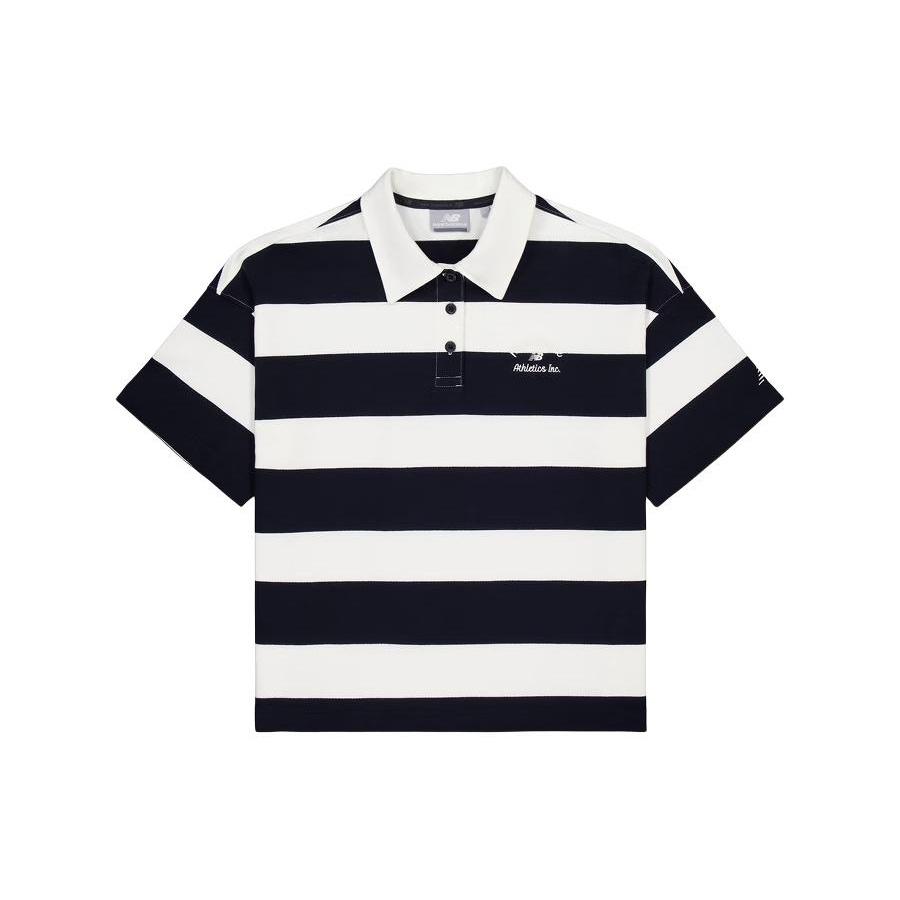 (WMNS) New Balance Striped Polo Shirt Asia Sizing Black White Women s NFE22412-MIX S