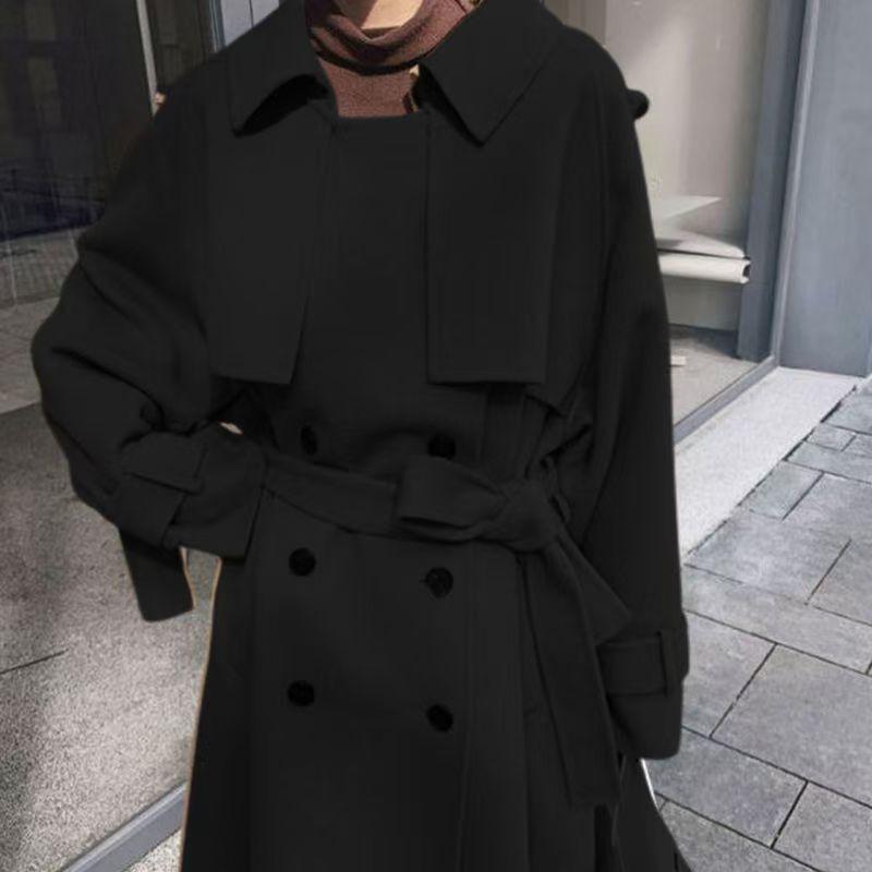 Womens Oversized Wool-Blend Coat Short Length Batwing Sleeve Classic Tailored Collar Chic Slimming Outerwear