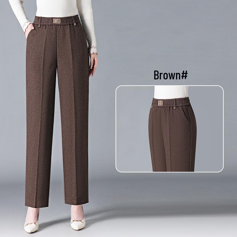

Mom s High-Waisted Loose Straight-Leg Faux Cashmere Pants - Autumn Slimming Casual for Petite Middle-Aged & Elderly Women L (85-100 jin)