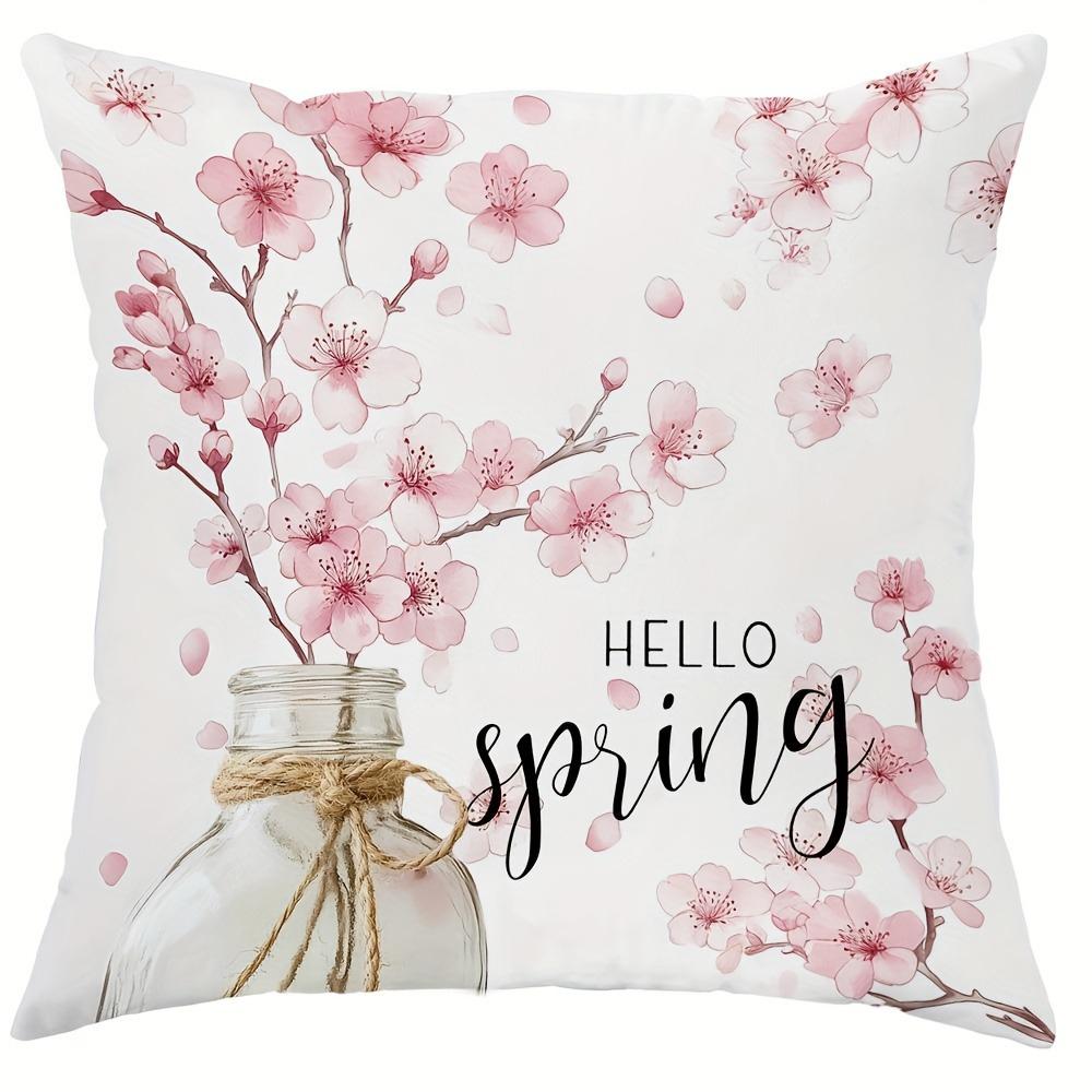 Blooming love pillow cover: cherry blossoms are romantic, warm home and family heart-warming words, sofa cushion cover