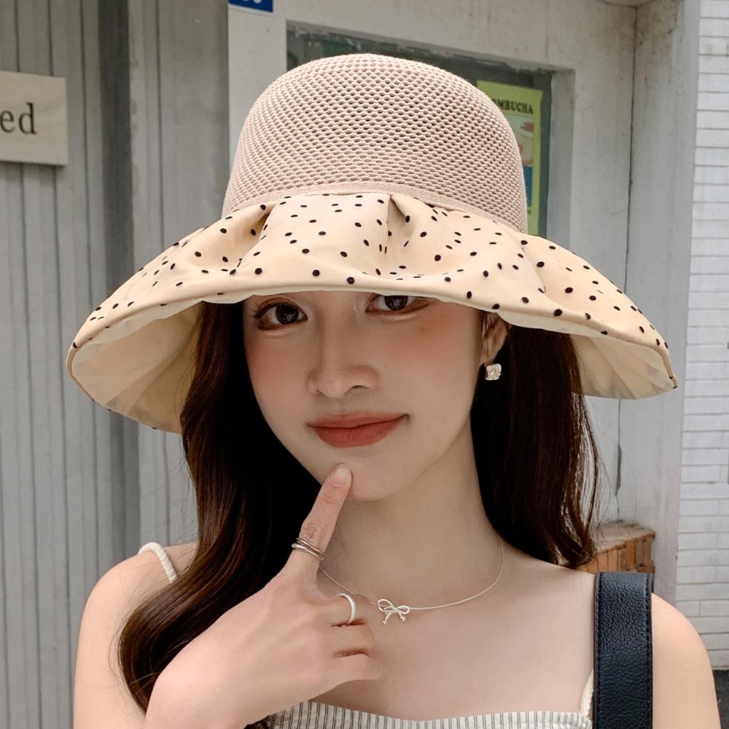 Spring and summer new fashion polka dot big edge sunshade women's bucket hat vacation face cover sun protection hat outdoor leisure sun hat