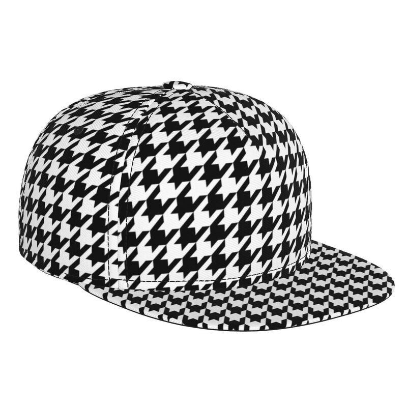 

Houndstooth Black and White Print Baseball Cap Unisex Hip Hop Adjustable Snapback Caps Flat Bill Brim Hat Trucker Cap Adjustable
