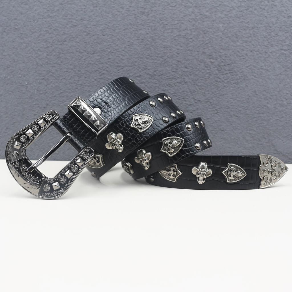 Krokodilmuster Amerikanischer Western Niet Wrigley Skelett Straße Nietgürtel Punk Herren Gürtel Damen