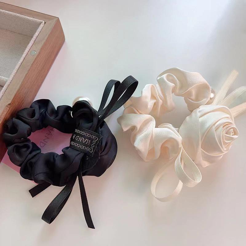 French Retro Fabric Rose Large Intestine Hair Band Elegant Bow  High-Grade Scrunchies Girl Hair Accessoires