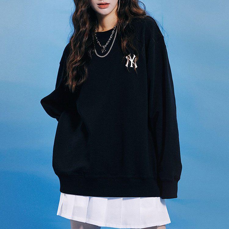 MLB Cashew Flower Sweatshirts Unisex Black Crew Neck Moderate Regular 3AMT53014-50BKS
