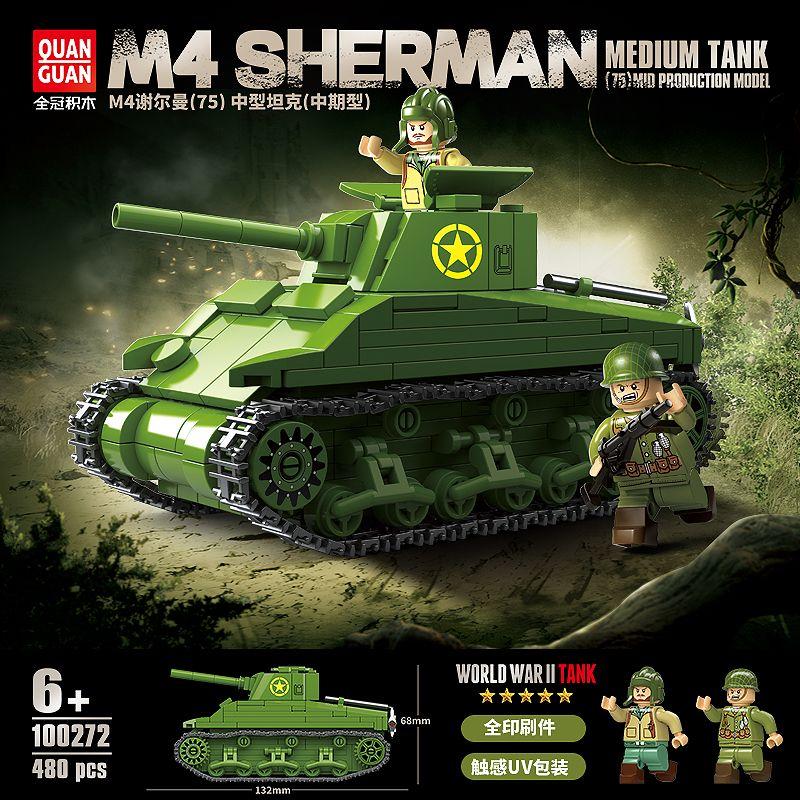 New all-crown building block 100272 Sherman tank - World War II American soldier toy with armored tracks for boys' playset