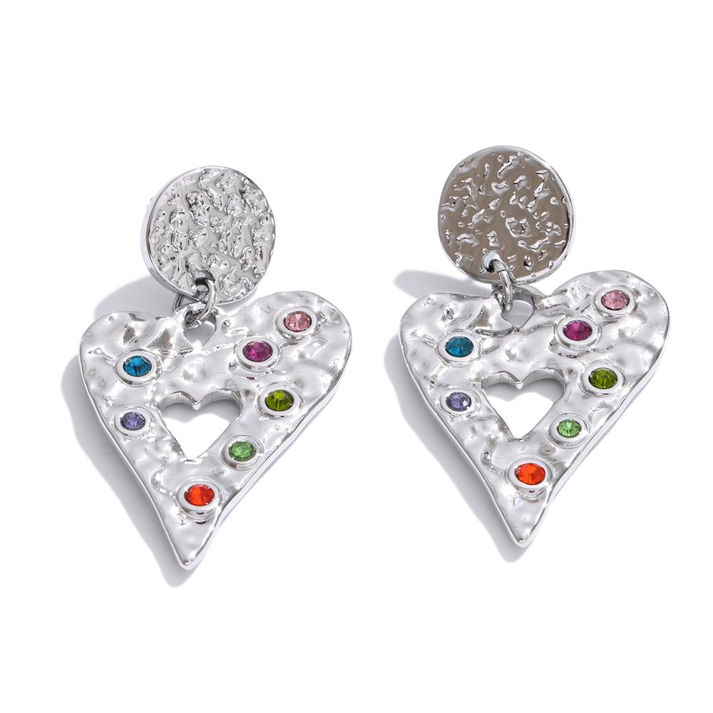 

Yhpup Colorful Zirconia Hammer Metal Heart Drop Earrings Stainless Steel Trending Charm Jewelry Anti Allergic Accessories