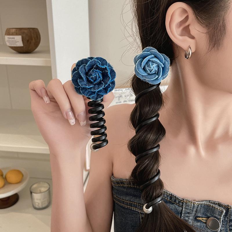 

Exquisite Summer Denim Floral Hair Tie: High-End Elastic Band for a Chic Look