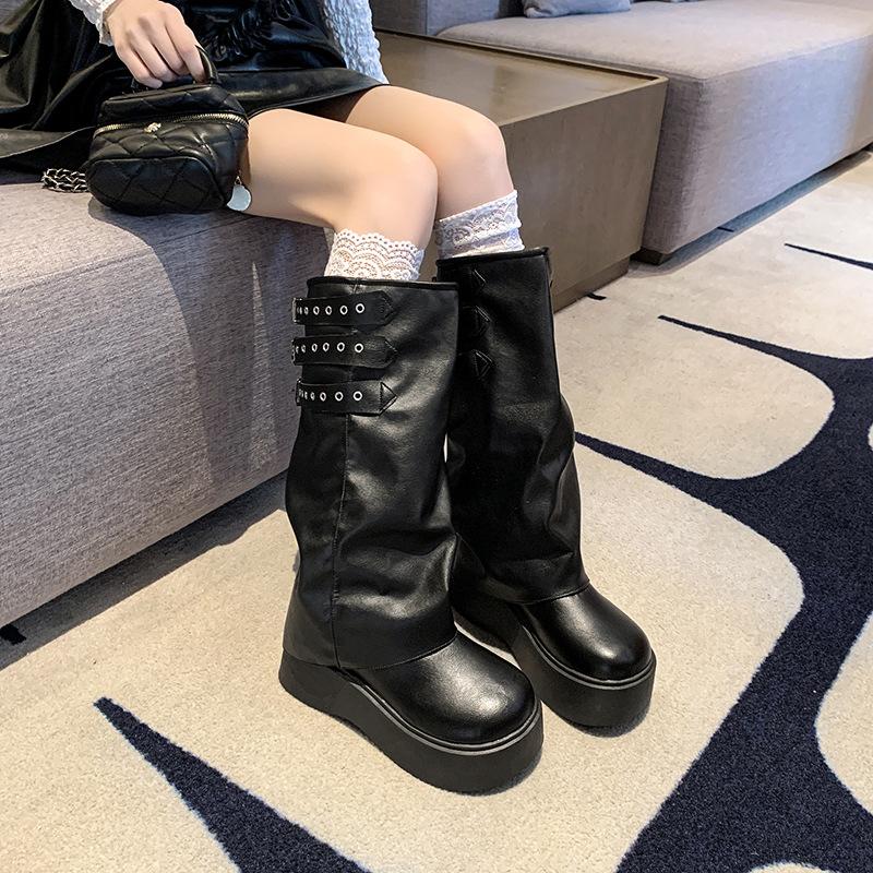 

2025 new autumn thin with skirt thin long boots black high-end thick-soled heightening fashion boots women 40 чёрный