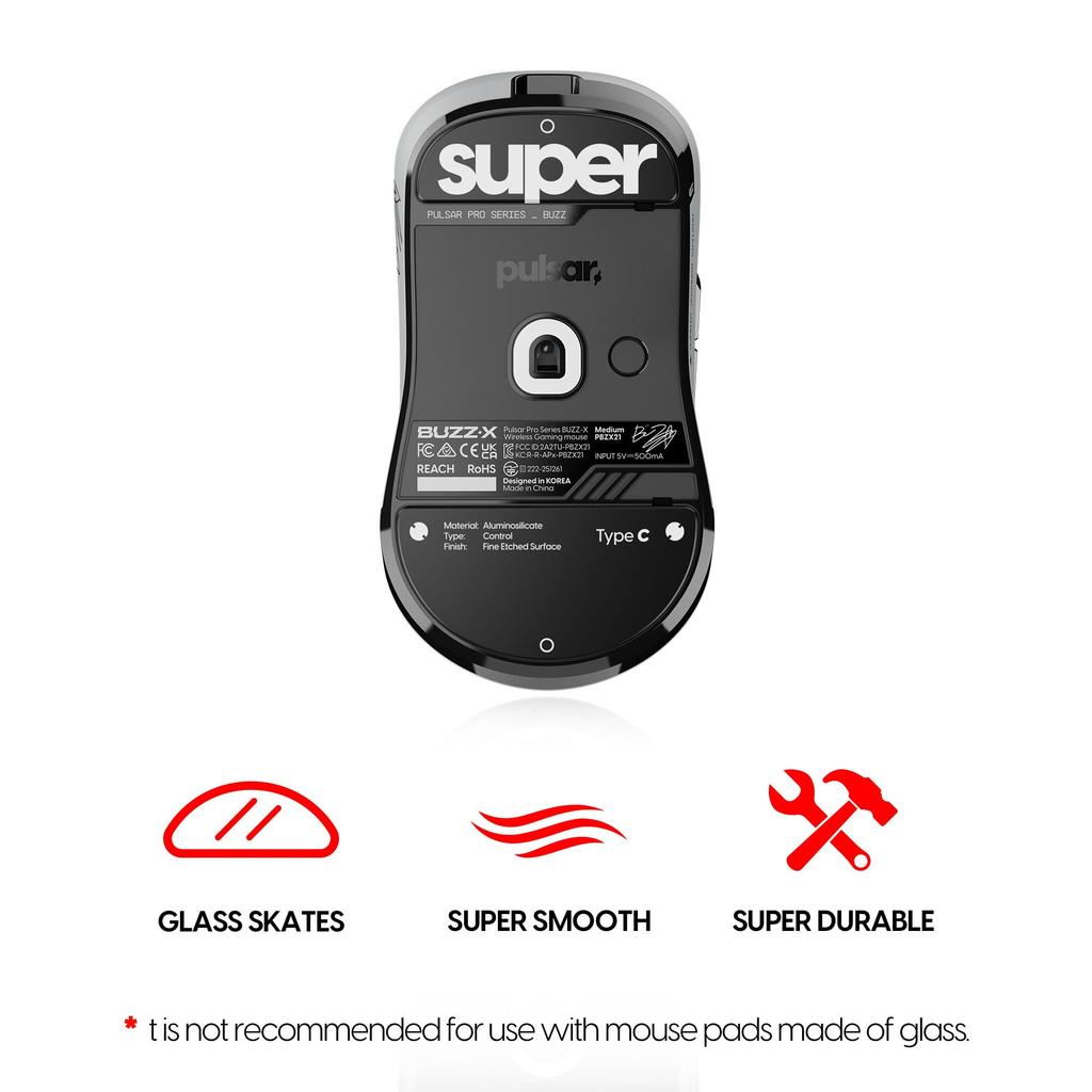 Pulsar Gaming Gears Superglide Mouse Feet for Mouse Glass Rounded High Low Super Black [Pro Series] (Type C) BUZZ-X [Tempered Material, Edge,