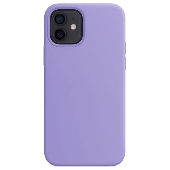 Coque et Verre Trempé - E.F.CONNECTION - pour iPhone 12 Pro Max - Silicone Liquide - Violet - Anti-choc