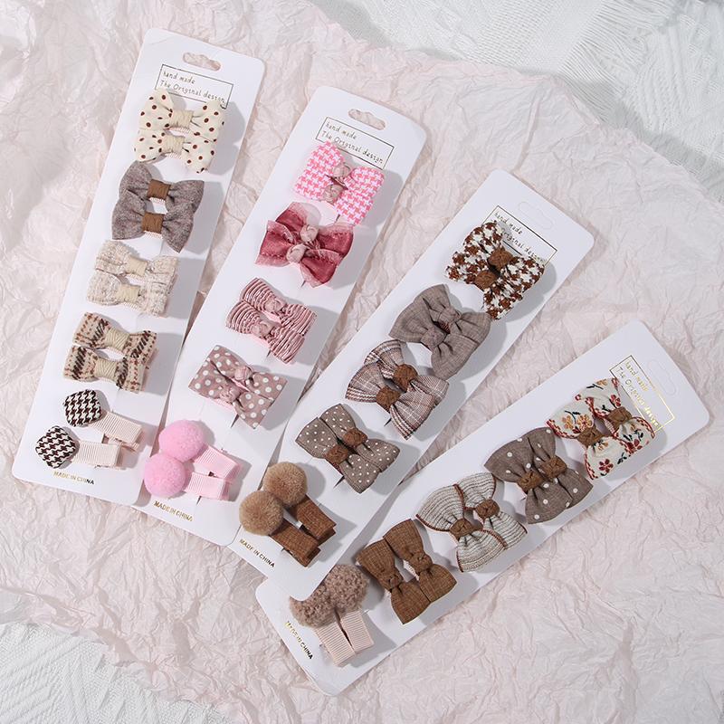10 ks Bowknot Baby Girl Vlásenka Kvetinová kockovaná Bodka Detské sponky do vlasov Pokrývky hlavy Roztomilé mini detské barretky Doplnky do vláskov pre bábätká