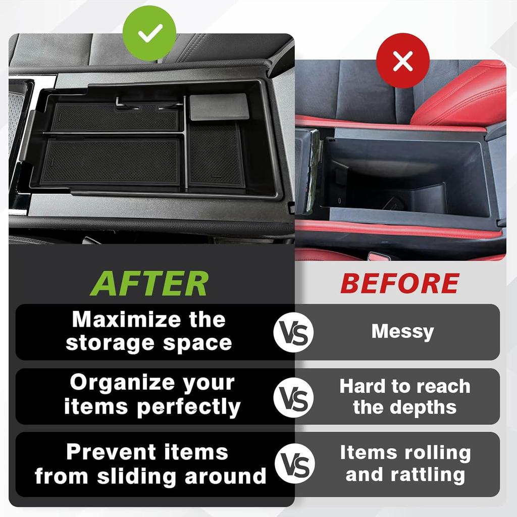 BestEvMod Center Console Organizer Tray Compatible with Chevy Blazer EV 2023 2024 Interior Accessories Armrest Storage Box ABS Material with PVC Trim