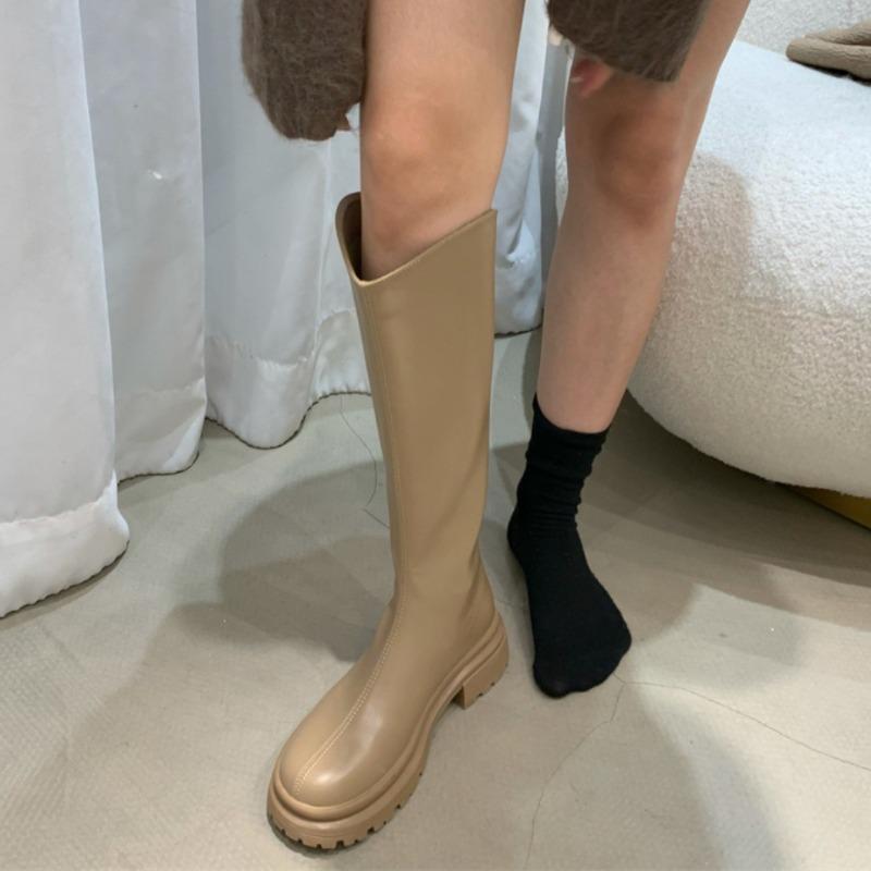 Fashion Fashion Skinny Knee-Free Boots Women's Autumn and Winter New Round Toe Platform Sleeve All-match High Knight Boots