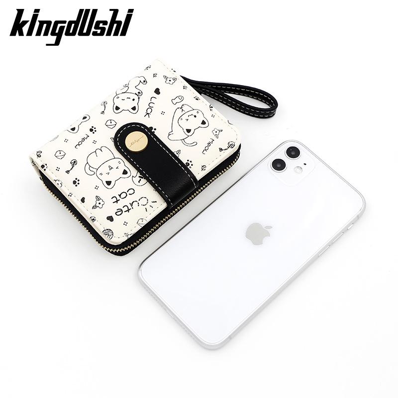 Japanese Cute Kitten Women's Wallet: Short Student Card Holder & Zipper Coin Purse