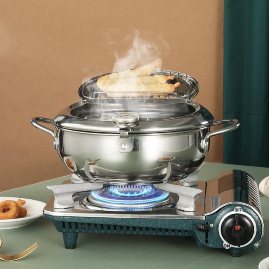 Deep Frying Pot with Thermometer&Lid for Kitchen Stainless Steel Pans Japanese Tempura Fryer Pan Fried Chicken Pot Cooking Tool