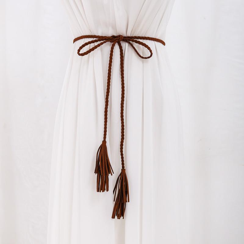 

Женская плетеная поясная цепочка с кисточками, кожаный ремень кофейный