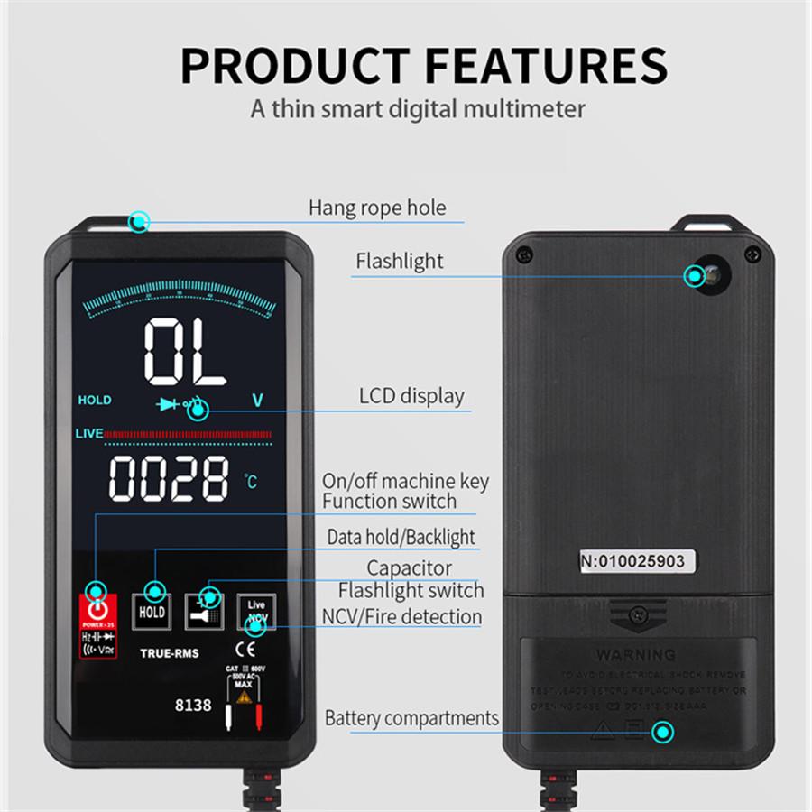 8138 Touch Screen Digital Multimeter 6000 Counts AC/DC True RMS Tester