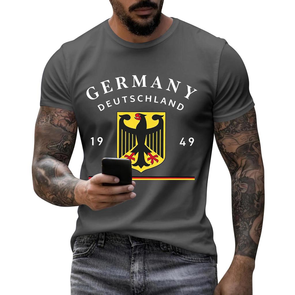 Men's Short Sleeve Crew Neck T-Shirt Germany Graphic Print Split Design Casual Top for Everyday Wear