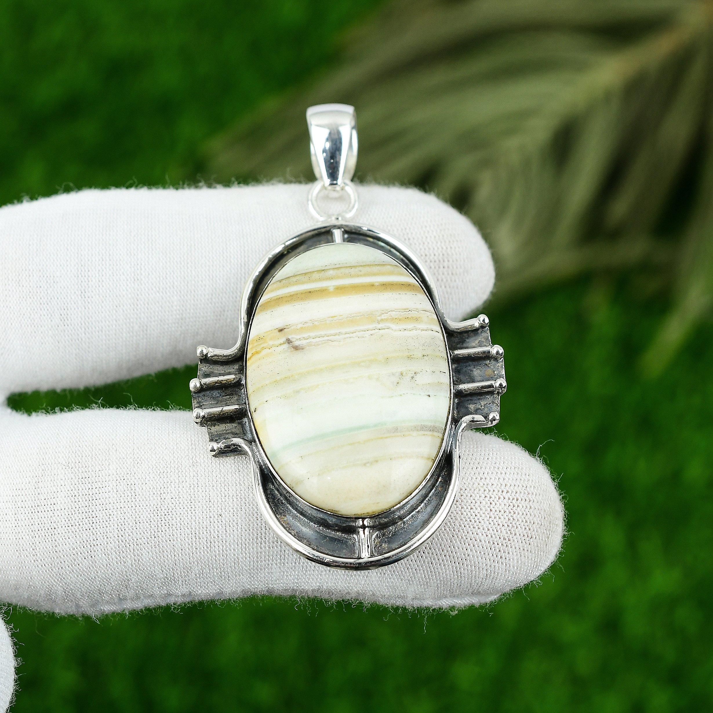 

925 Sterling Silver Oval Blue Rhodochrosite Gemstone Anniversary Pendant Jewelry