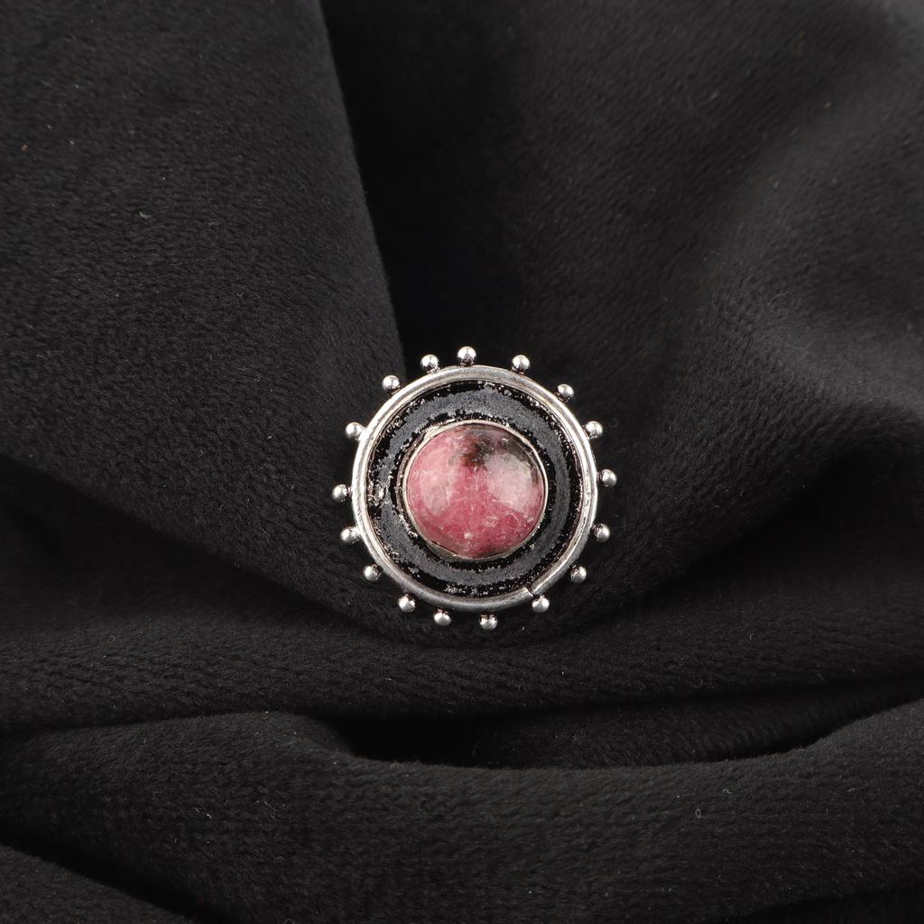 Black Rhodonite Gemstone Jewelry, 925 Solid Sterling Silver Ring Handmade Gorgeous Silver Chain Ring For Wedding Gift
