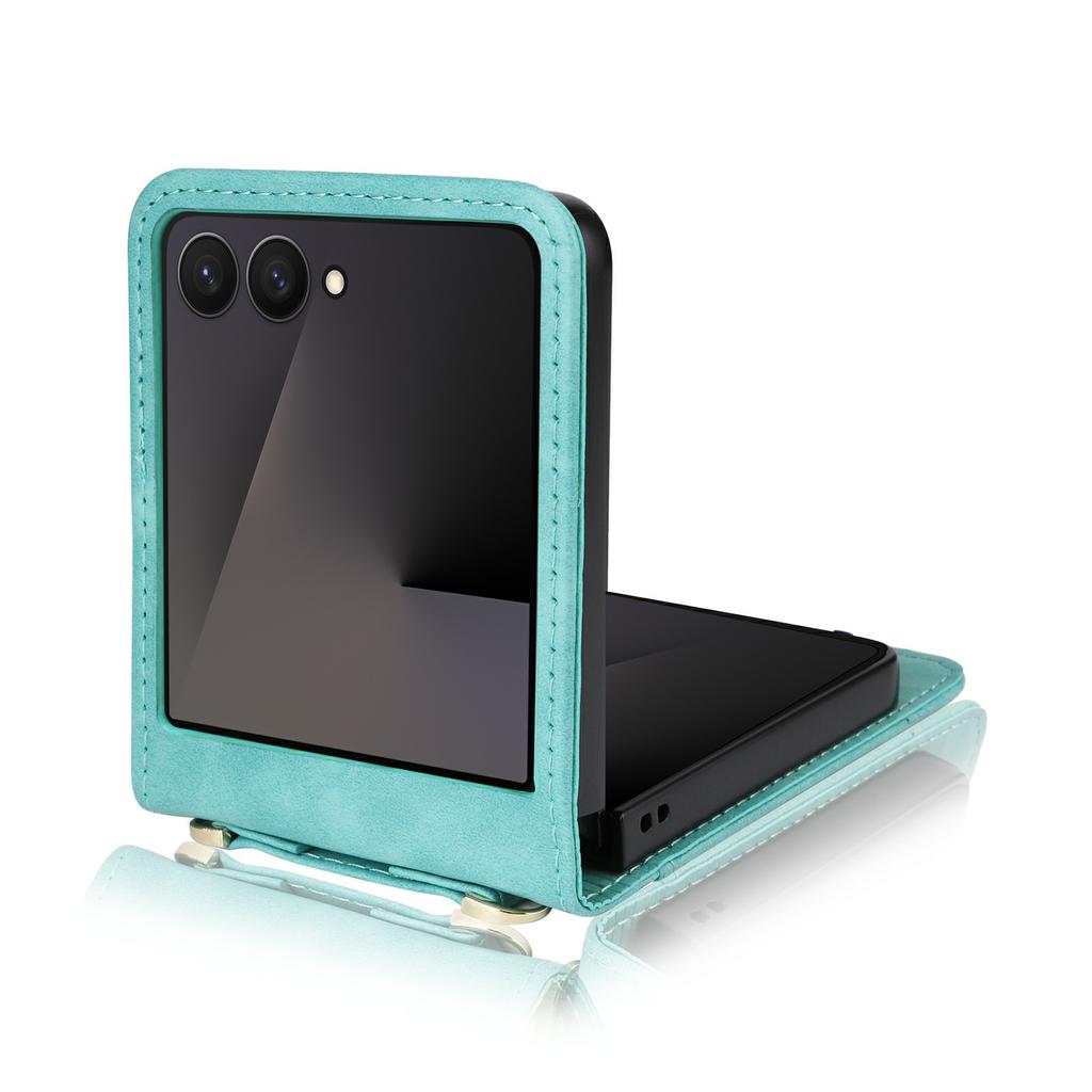 For Samsung Galaxy Z Flip7 5 Case Card Slots Leather Phone Cover with Lanyard