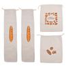 Pack of 4 Organic Linen Bread Storage Bags Reusable Drawstring Designs for Baguettes Vegetables Hand Washable Kitchen