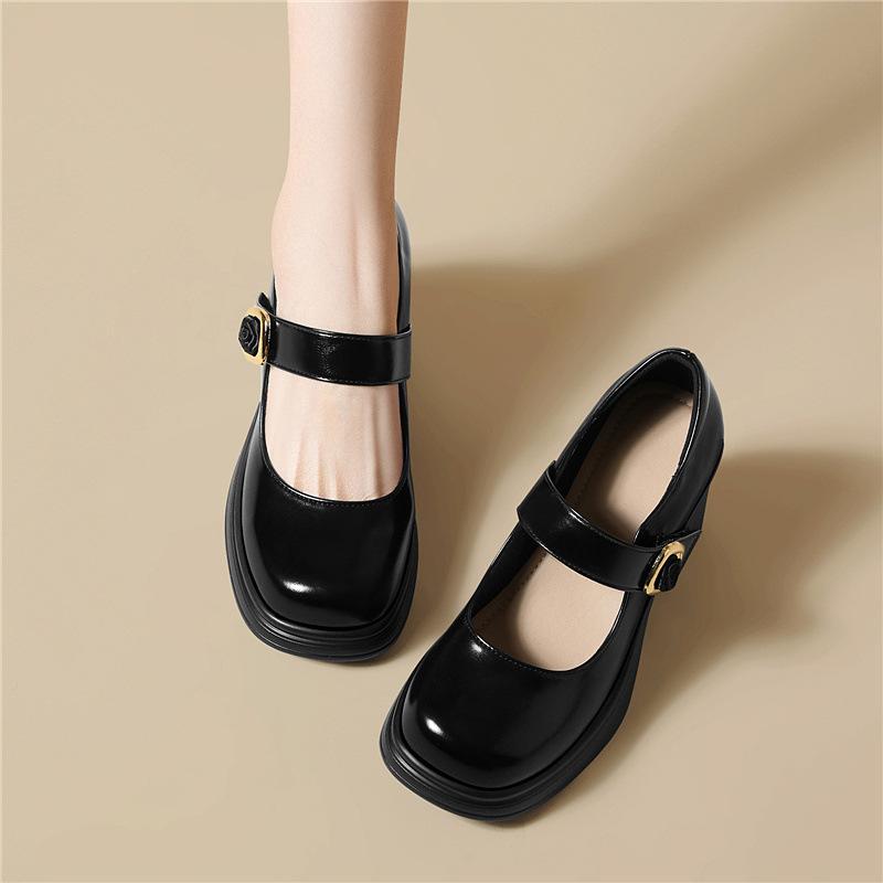 Black British Mary Jane Small Leather Shoes Versatile Small High Heel Premium Uniform Single Shoes Leather Shoes Loafers