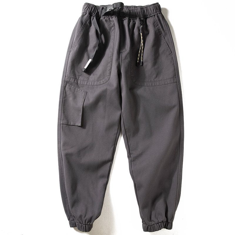 Cargo Pants Men's Winter Fleece-lined Thick Casual Trousers Bags Japanese-Style Retro Functional Thick Heattech Ankle Banded Pants Tide