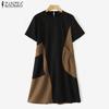 ZANZEA Women Casual O-neck Short Sleeve Summer Patchwork Dress
