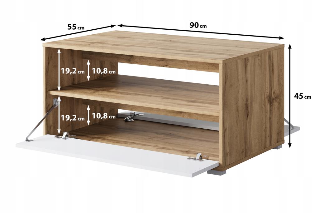 Rectangular coffee table for the living room with shelf and storage 90 cm Matera White
