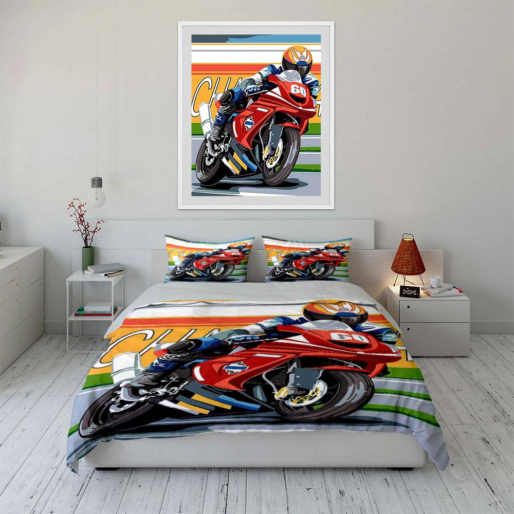 Red motorcycle racing design. Bedding sets Duvet cover sets Duvet covers Pillowcases(1*Duvet Cover 2*Pillowcases without duvet insert)